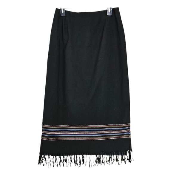 90s y2k western boho black fringe midi maxi skirt - Picture 1 of 4